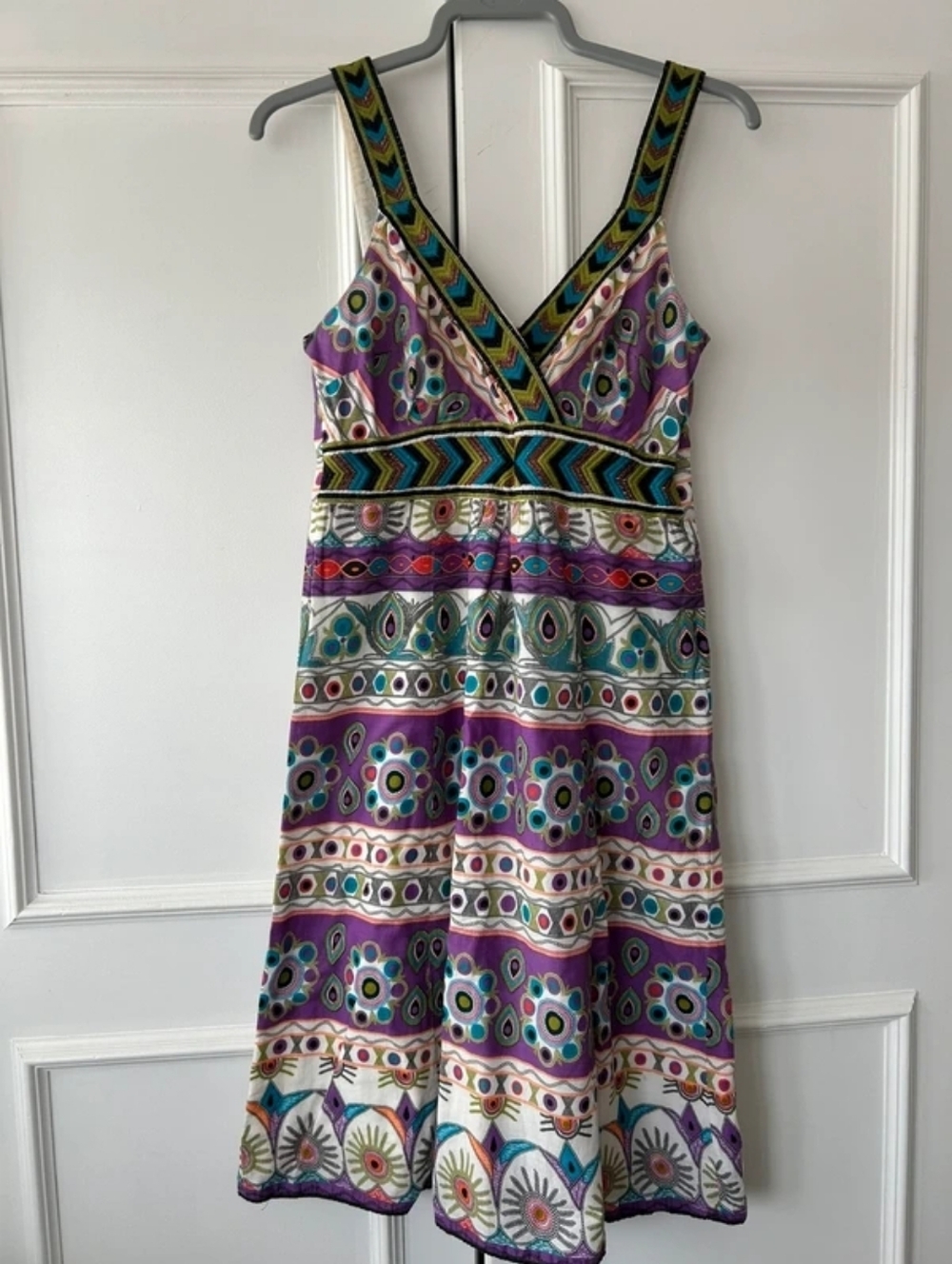 Multicolor Embroidered V-Neck Midi Dress